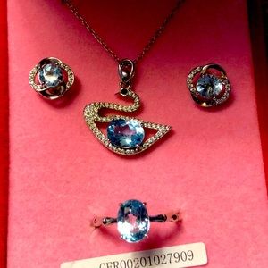 Natural Topaz Jewelry Set S925 Silver Inlay